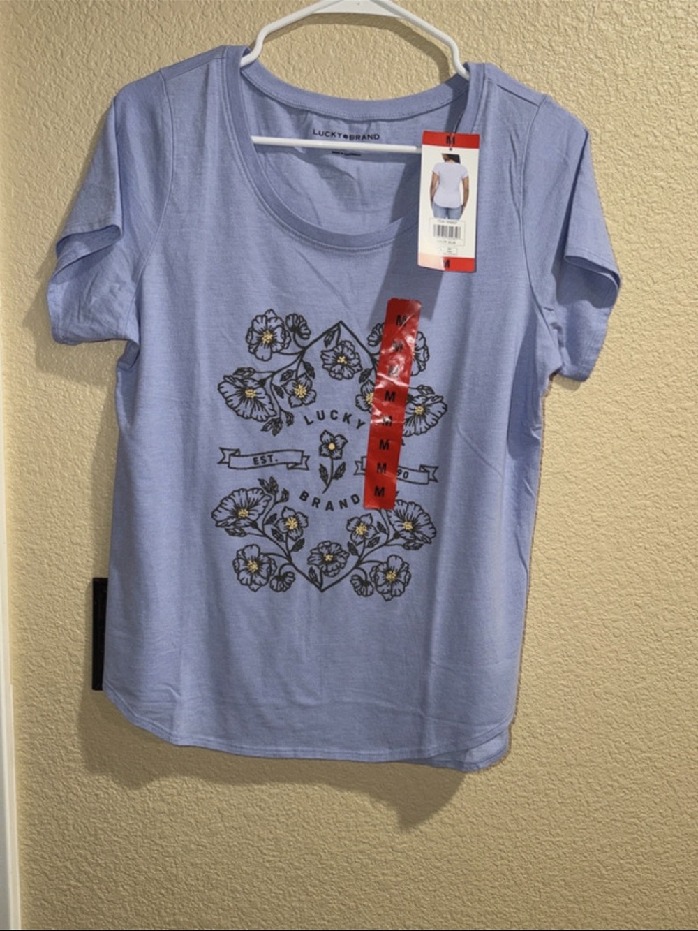 Lucky Brand Light Lavender Short-Sleeve Tee with Black Floral Graphic